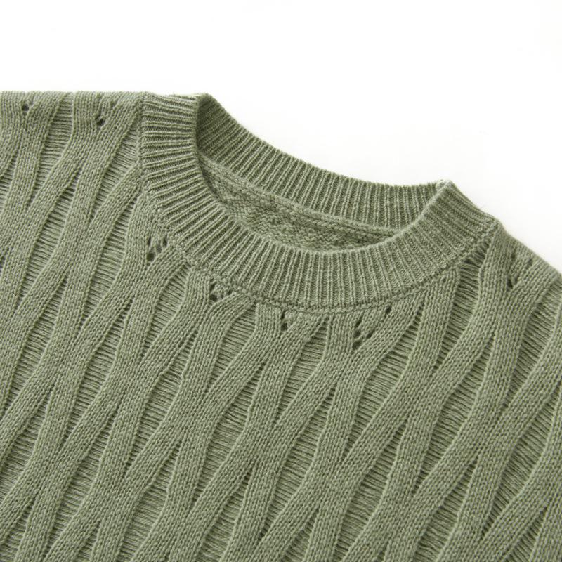 Women's 100% Pure Cashmere Hollow Out Cable Knit Round Neck Sweater - Autumn Winter Retro Pullover