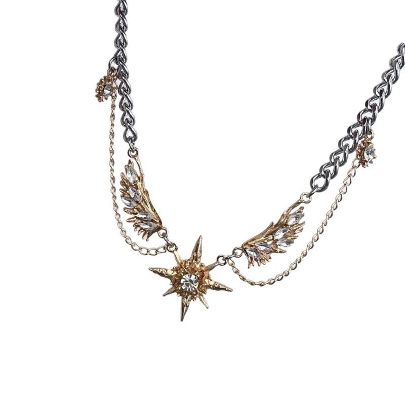 Glimmering Star Wing Pendant Necklace Lightweight Alloy Jewelry Piece For Women Stylish Gift For Special Occasion