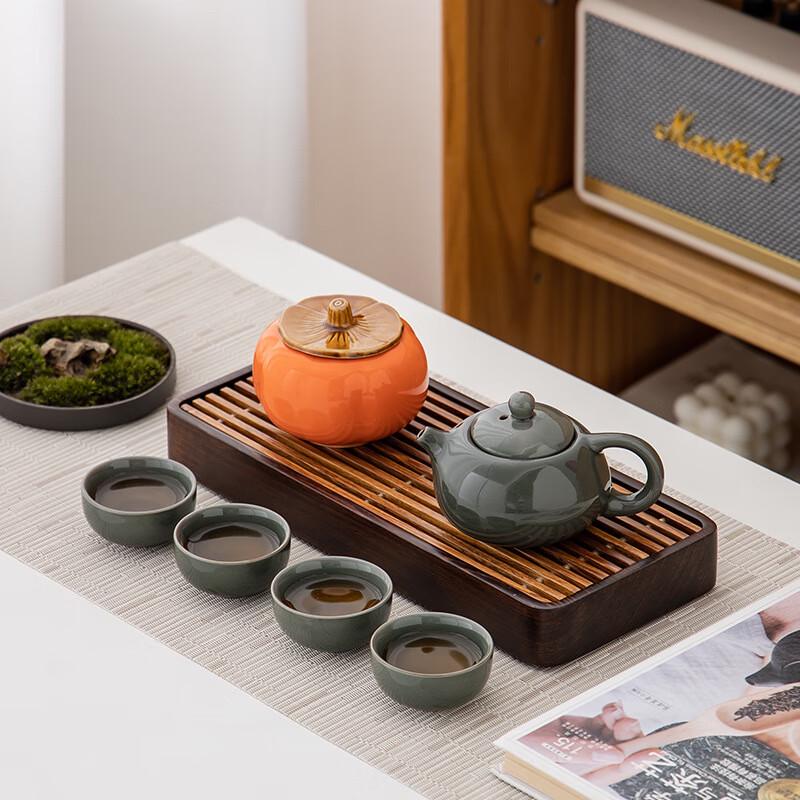 Relaxed House Ceramic Tea Set Gift Box with Persimmon Caddy