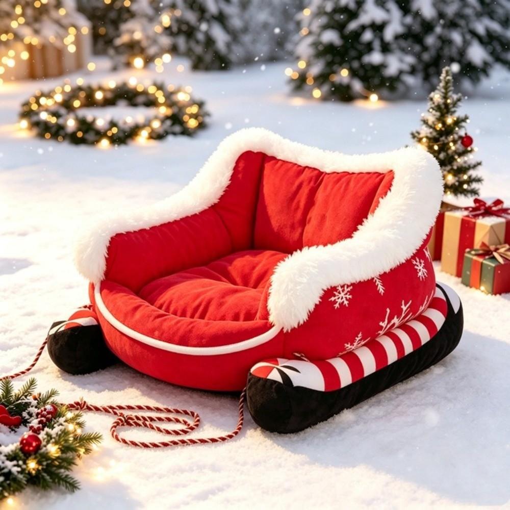 Bite Resistant Christmas Sleigh Pet Bed Reindeer Shape Xmas Sleigh Cat Nest  Holiday Gift