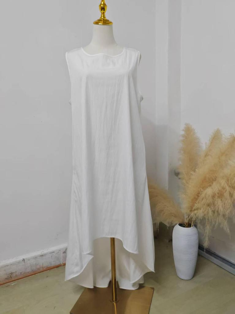 2026 Summer Women's Solid Color Sleeveless Loose Casual Dress with Irregular Hem