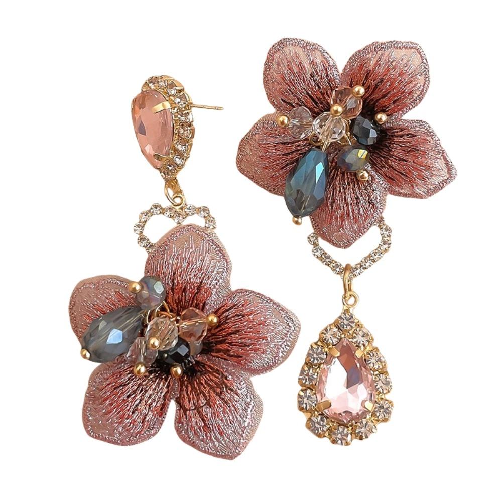 Elegant Flower Rhinestone Earrings Crystal Vintage Earrings Sweet Flower Drop Earrings  Party