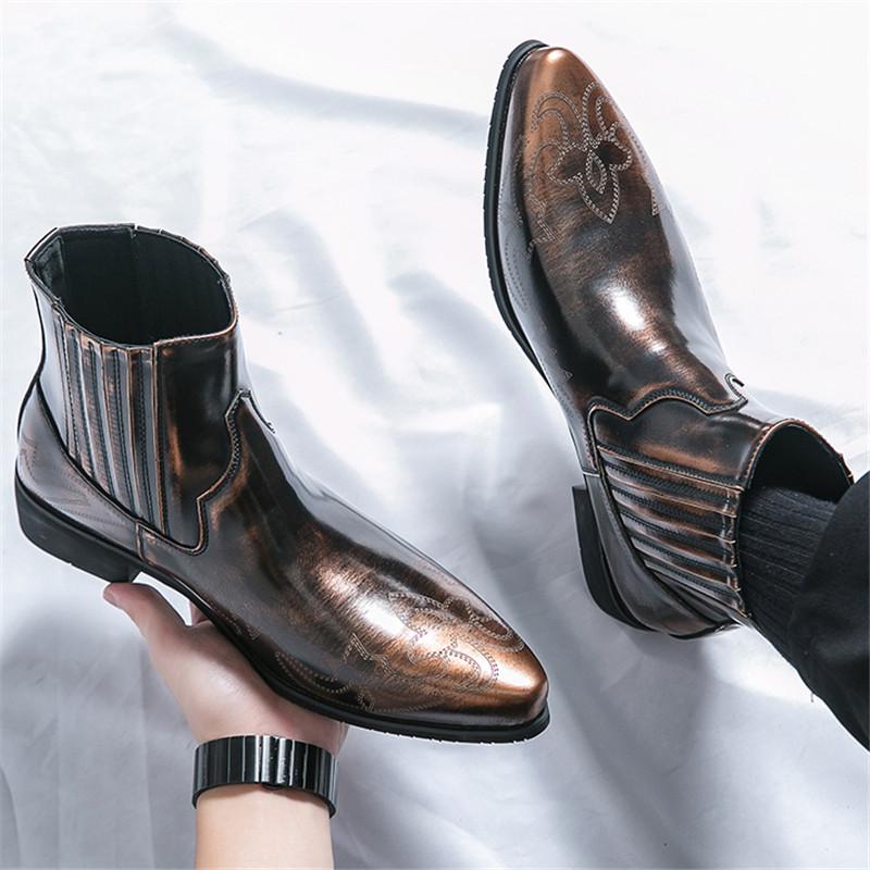 Wniter Trend New Arrival Luxury Designer Men Gold Black Chelsea Cowboy Ankle Boots Casual High Top Platform Shoes Zapatos Hombre