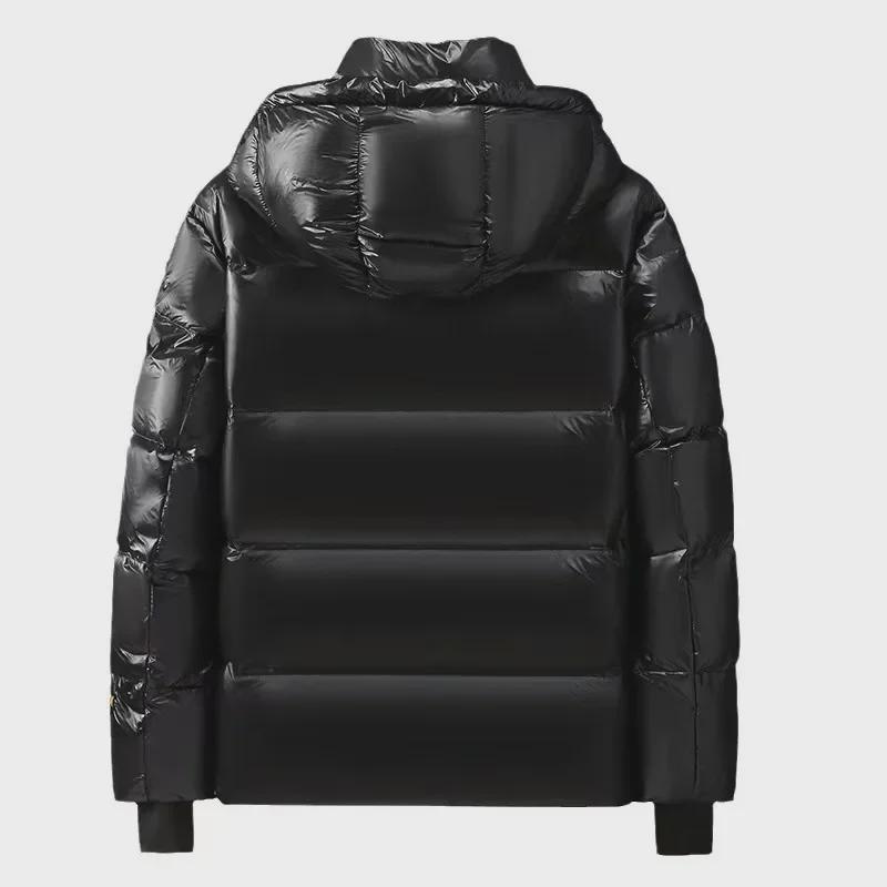 Unisex-Daunenjacke mit Kapuze in Schwarz und Gold – dicke, warme Winteroberbekleidung für Paare