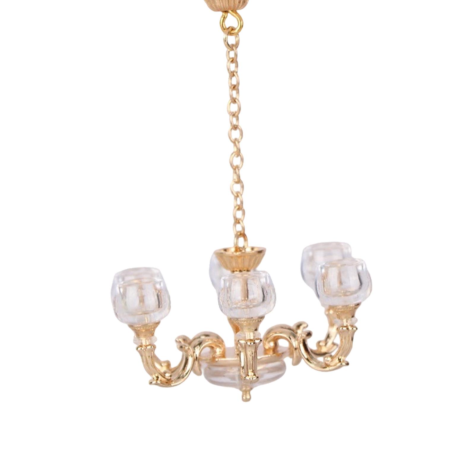 

Miniature Hanging Lamp European Styles Chandelier Figurine For 1/12 Doll House Decoration Living Room Scene Props 2