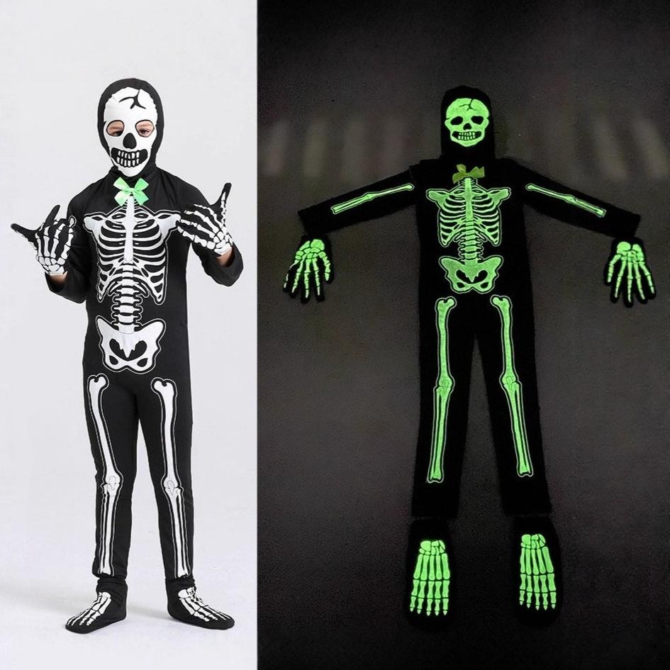 Halloween Skeleton Monster Cosplay Costume Skeleton Night Light Jumpsuit Carnival Horror Party Costume
