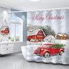 Colorful Merry Christmas Shower Curtain Vintage Red Vintage Truck Xmas Winter Snowy Forest Tree Pattern, Funny Christmas Shower