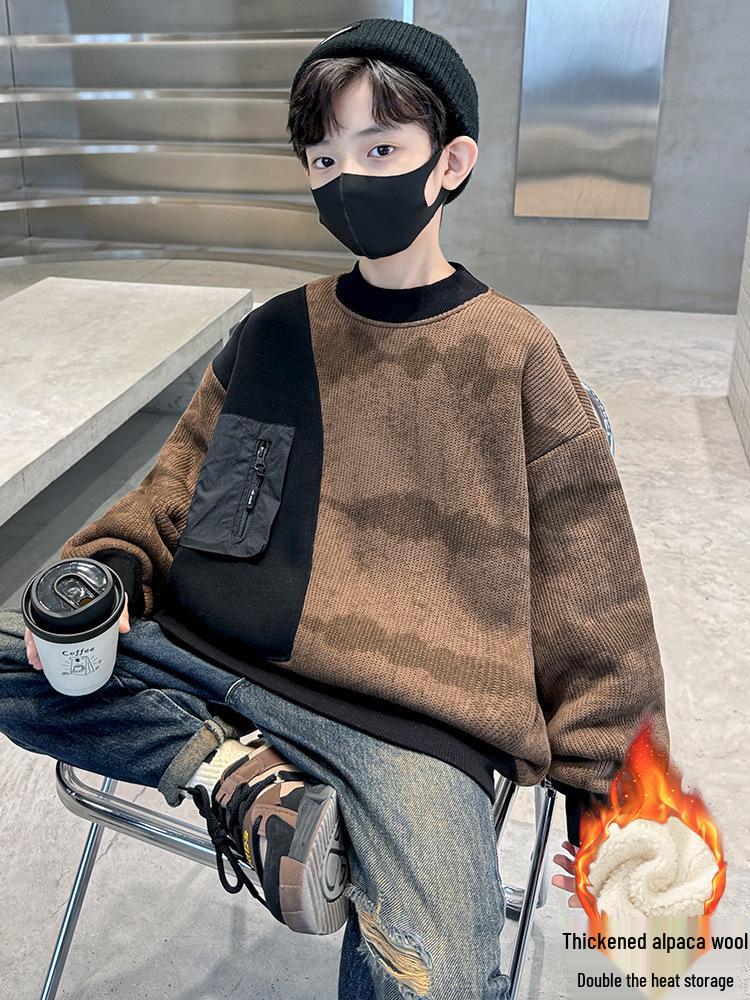 Jungen Fleecegefüttertes Einteiliges Sweatshirt - 2025 Herbst/Winter Trend für Ältere Kinder