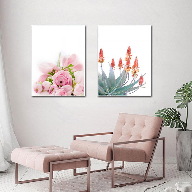 Rosa Blume Leinwand Malerei Nordic Tropische Pflanze Poster und Druck Sukkulenten Kaktus Wand Bild für Wohnzimmer Wohnkultur
