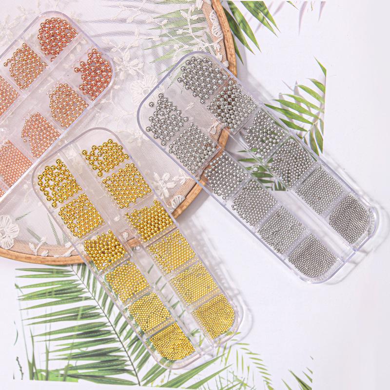 

Gold & Silver Mixed Metal Nail Art Decorations - 12-Compartment Steel Balls Set