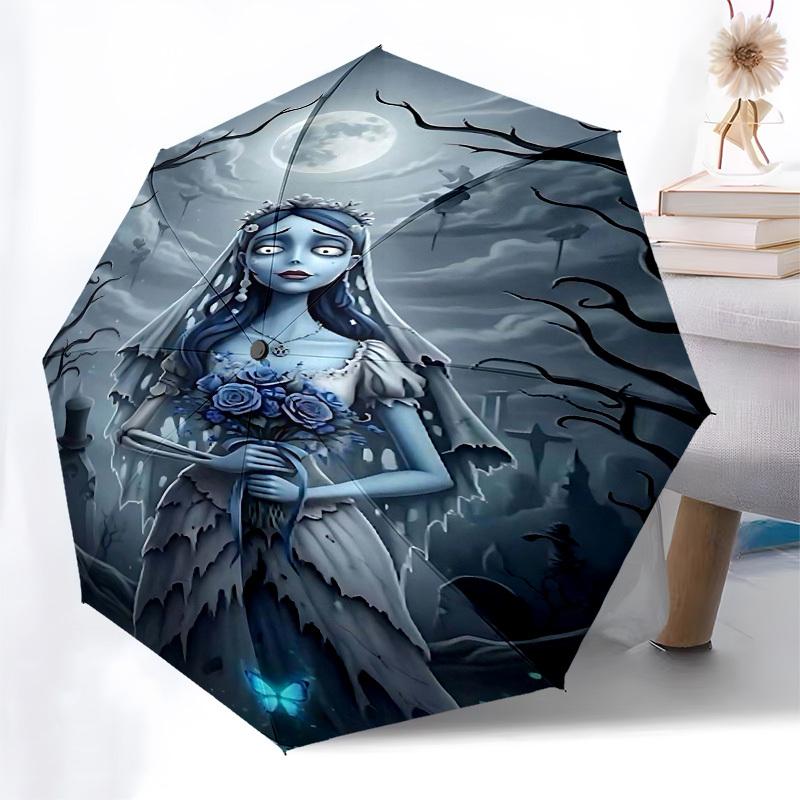 1pc ghostly bride moonlit cemeteryOpen/Close Umbrella-Windproof, Compact Travel Umbrella, Sturdy 8-Rib Shaft, Outdoor Accessory, 1091