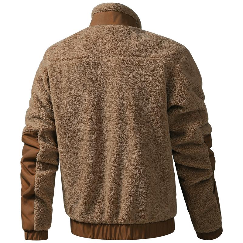 Lammvelours Warme Jacke Herren Stehkragen Verdickter Wintermantel Reißverschluss Kapuze Einfarbig Lässig Mode Oberbekleidung