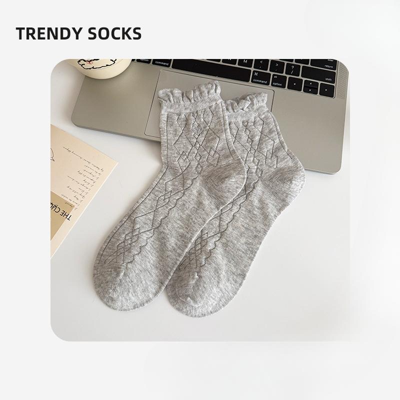 

Женские весенние и летние дышащие антибактериальные кружевные вышитые дезодорирующие носки из плетеной трубы 1 pair серый