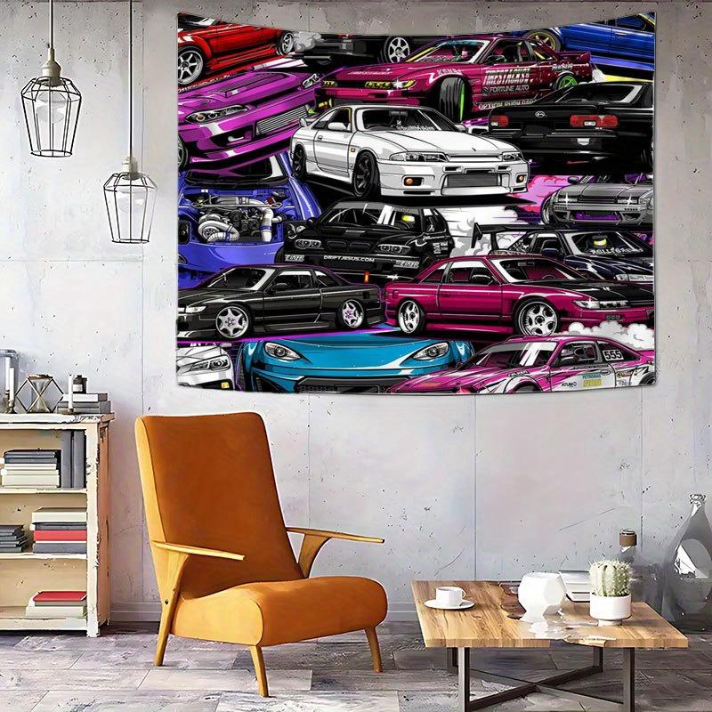 1pc Sports Car Drift & Tuning Printed Tapestry, Eye-Catching Wall Hanging for Bedroom, Warm Creative Home Decor