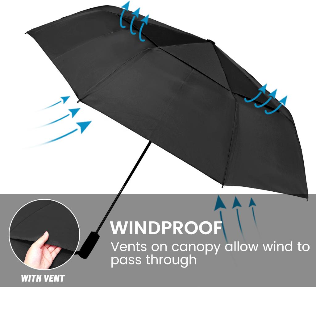 Foldable Umbrella Double Layer Lightweight Windproof 9 Ribs Parasol 23-inch Automatic Portable Strong Waterproof