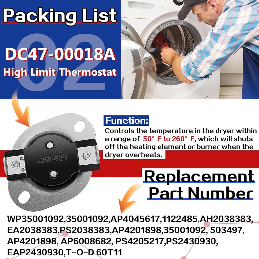 Dryer Thermal Fuse Kit - DC47-00016A Thermal Fuse & DC96-00887A Thermostat & DC32-00007A Thermistor & DC47-00018A High Limit Thermostat,Replacement