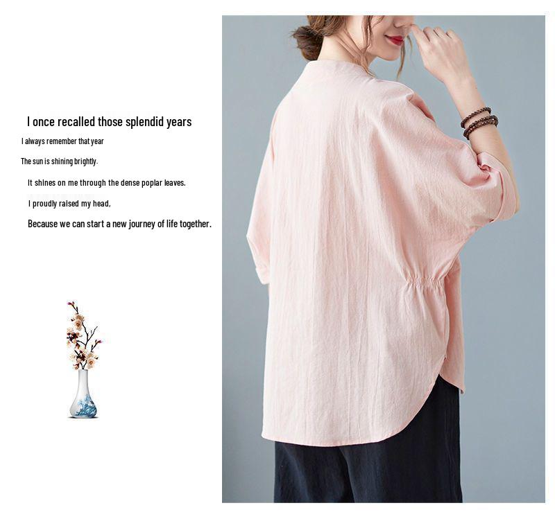 Plus Size Summer Cotton Linen Short-Sleeve Set for Middle-Aged Women - Fashionable Casual Two-Piece Outfit