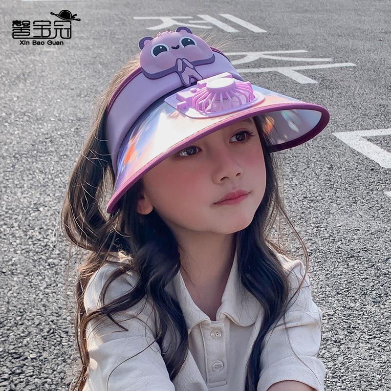1103 cartoon cute 3D big eaves with fan children's hat boys and girls summer outdoor sunshade sun protection empty top hat