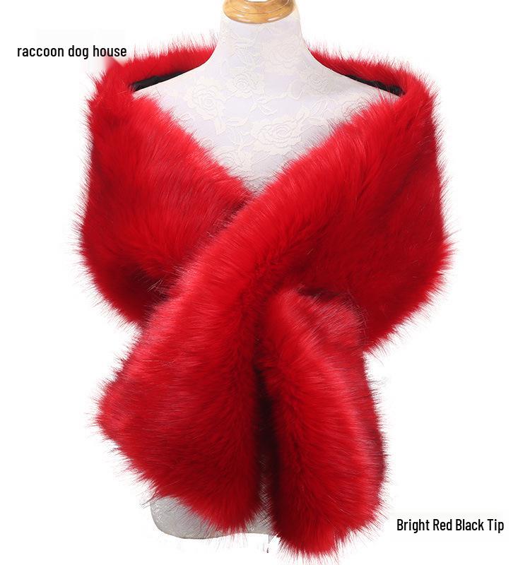 Women's Faux Fox Fur Shawl Cloak: Thick Autumn/Winter Bridal Evening Scarf and Neck Warmer