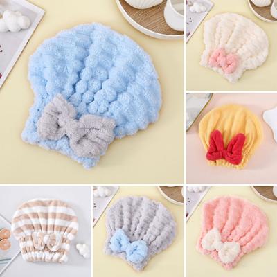 Hair Drying Cap Absorbent Hair Towel Wrap with Bow Frizz Control Rapid-Dry Wet Hair Wrap Turban