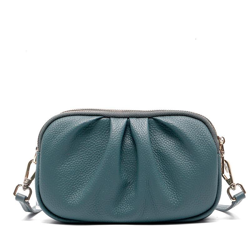 Leder-Damenhandtasche, High-End-Handytasche, neue erste Schicht Rindsleder Münztasche, dreilagige Reißverschluss-Falten-Umhängetasche.