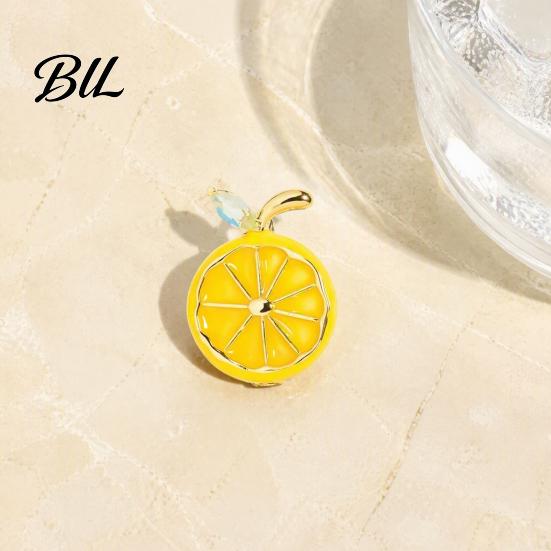 Fruit Jewelry Lemon Slice Brooch Pin, Oil Dripping Pin with Women Girls Rhinestone Leaf, Decorative Badge for Clothes Bags Scarves Metal