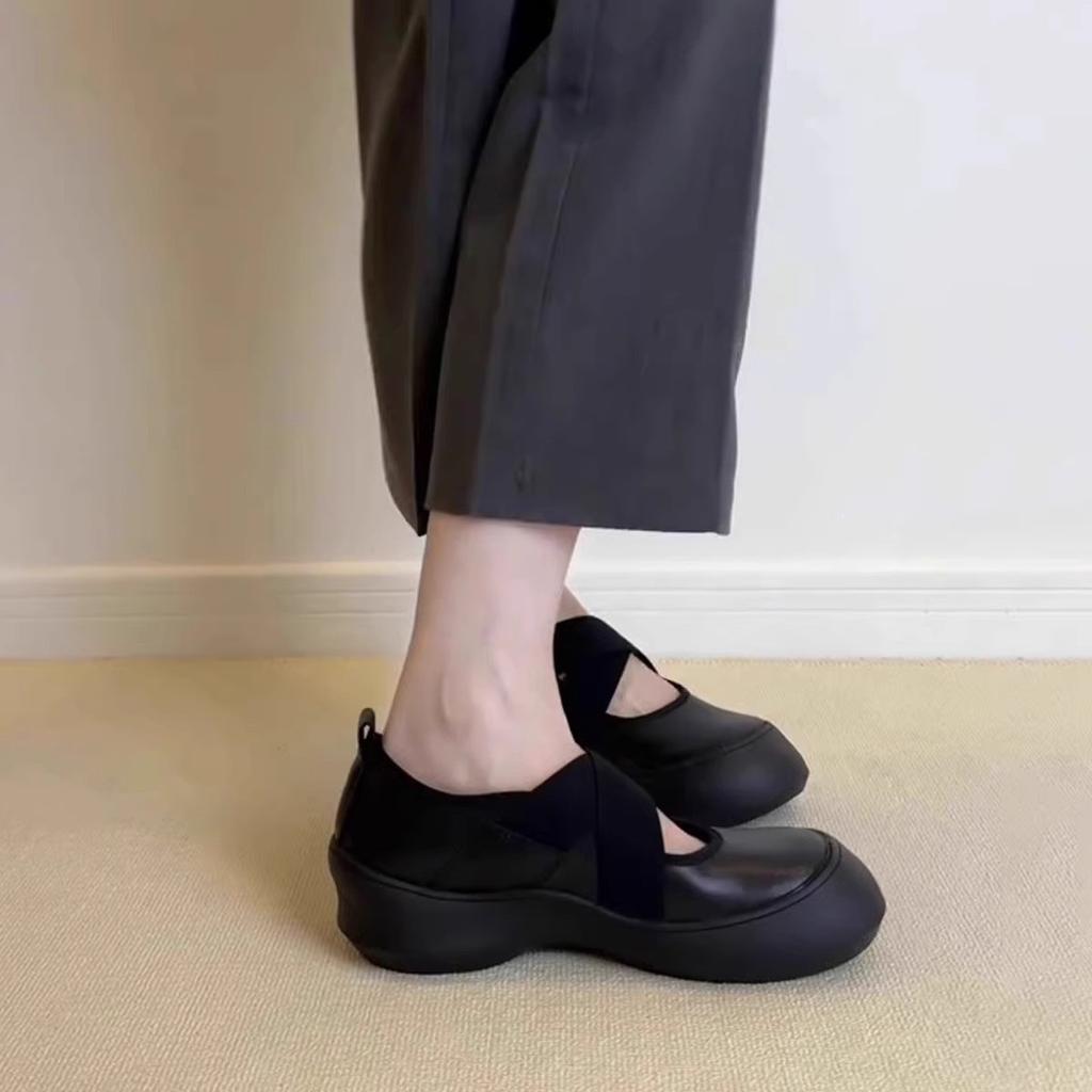 2025 autumn platform sports cross strap Mary Jane small leather shoes round head ballet shoes women's shallow mouth retro single shoes