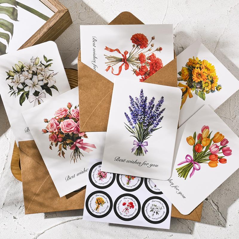 6PCS Rose Oil Painting Cards with Envelopes, Foil Stamping Luxe Greeting Card for Valentine, Birthday, Wedding, Anniversary Gift