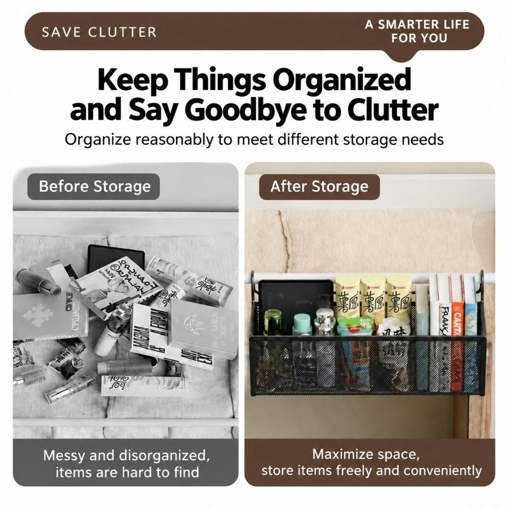 Space-saving Bedside Storage Basket No Drilling Bed Bedside Shelf Holder College Dorm Room