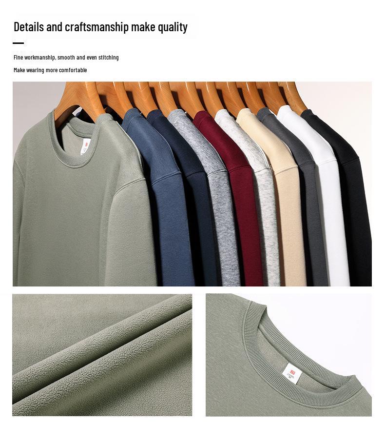 Herren Schwergewicht Baumwoll Hoodie 420g: Winter Einfarbige, Lockere Drop-Shoulder, Rundhals, Mit Samt gefütterte, Langarm Basisschicht