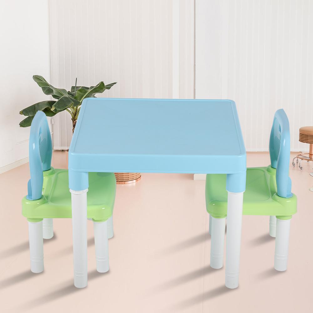 Childrens Kids Plastic Table Chair Set Lrning Studying Desk for Home Kindergarten Blue Green