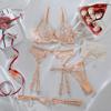 "Sexy European & American Mesh Lingerie Set: Ultra-Thin, Steel Ring Top Support with Floral Embroidery & Garters"