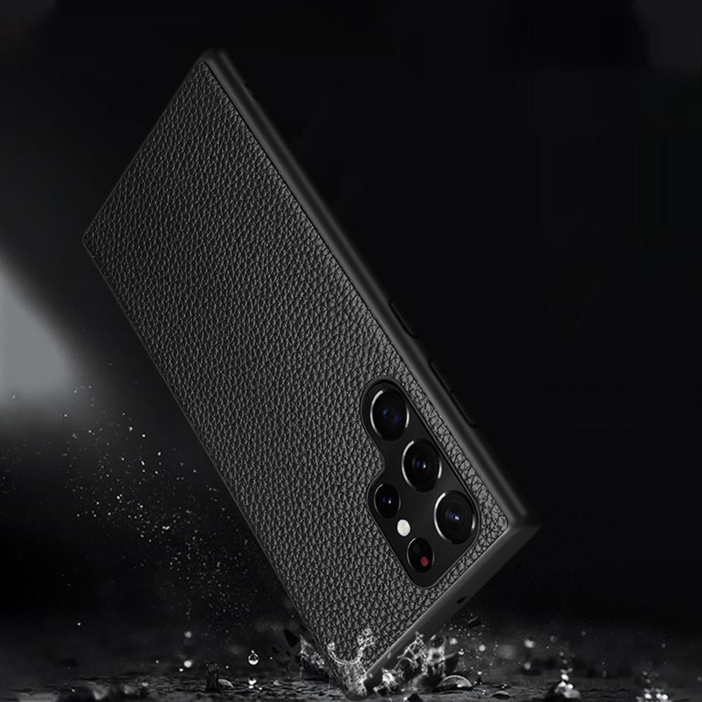 For Samsung Galaxy S25 Ultra Case Litchi Texture Genuine Leather Coated PC + TPU Phone Back Cover