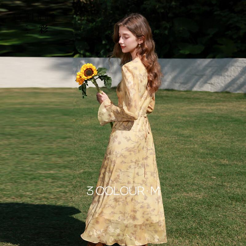 Women s Floral V-Neck A-Line Long Sleeve Dress M