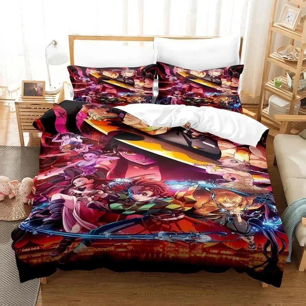 Comforter 3D Printed Anime Bed Sheet Demon Slayer Bedding Set Single Twin Full Queen King Size Bed Set Adult Kid Bedroom S