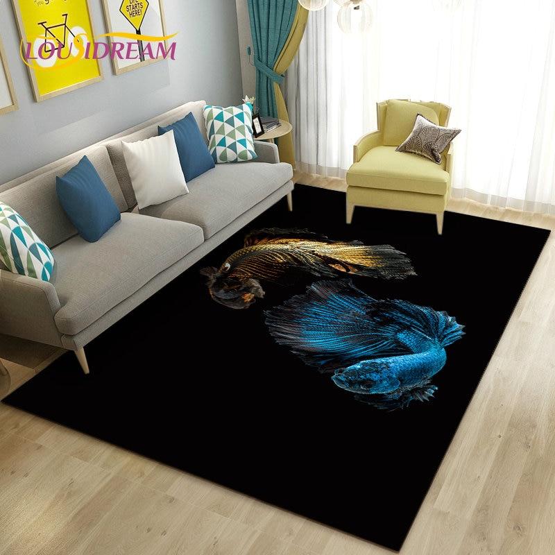 3D Fish Golden Arowana Betta Fish Area Rug,Carpet Rug for Living Room Bedroom Sofa Doormat Decor,Kid Play Non-slip Floor Mat