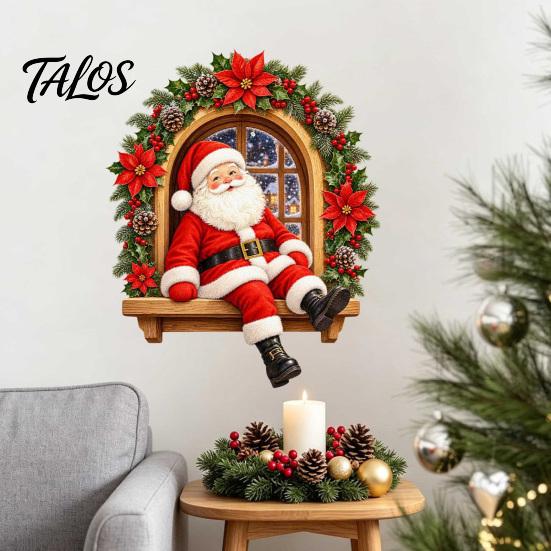 Seasonal Balcony Glass Decor Santa Claus Wall Sticker, Waterproof Removable PVC Decal, Easy Install Window Murals Decorative Art for Doors And