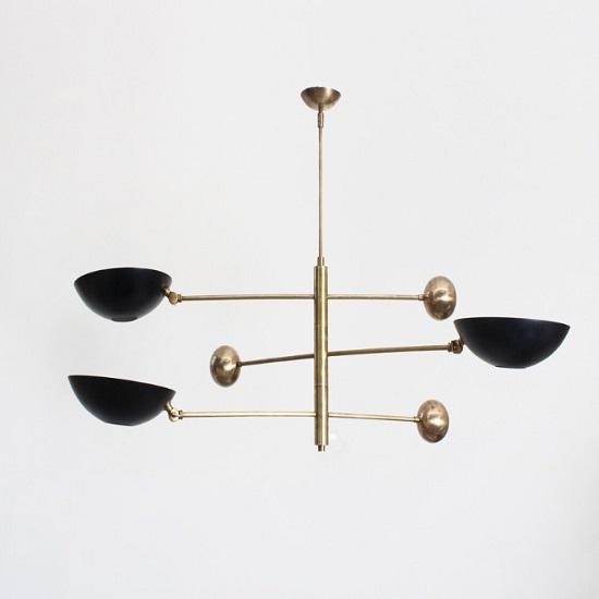 “3 Light Mid Century Modern Raw Brass Sputnik Chandelier Pendant Ceiling Fixture”
