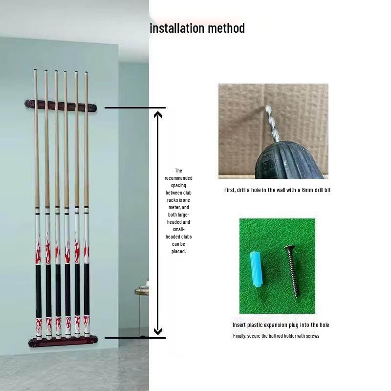 8-Cue Wall-Mounted Solid Wood Billiard Rack