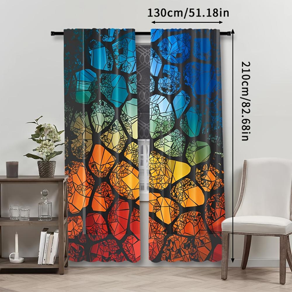 2pcs Modern Polyester Curtains   Colorful Glass Stained Pattern   Rod Pocket   Machine Washable   Woven Decorative Drapes for Bedroo