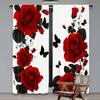 Flat Printing Curtain Red Roses Butterflies Digital Printed Polyester Drapes Family Party Perfect Door Wall Set Of 2 Made Washable
