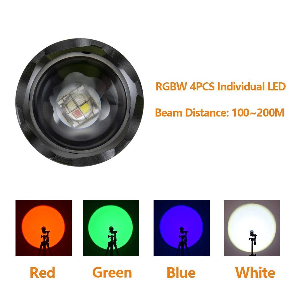 1000 Lumens LED Flashlight with 4 Colors and for Outdoor Animal Night and Night Waterproof and Compatible with 18650 or AAA Batteries Not Ultra-Bright