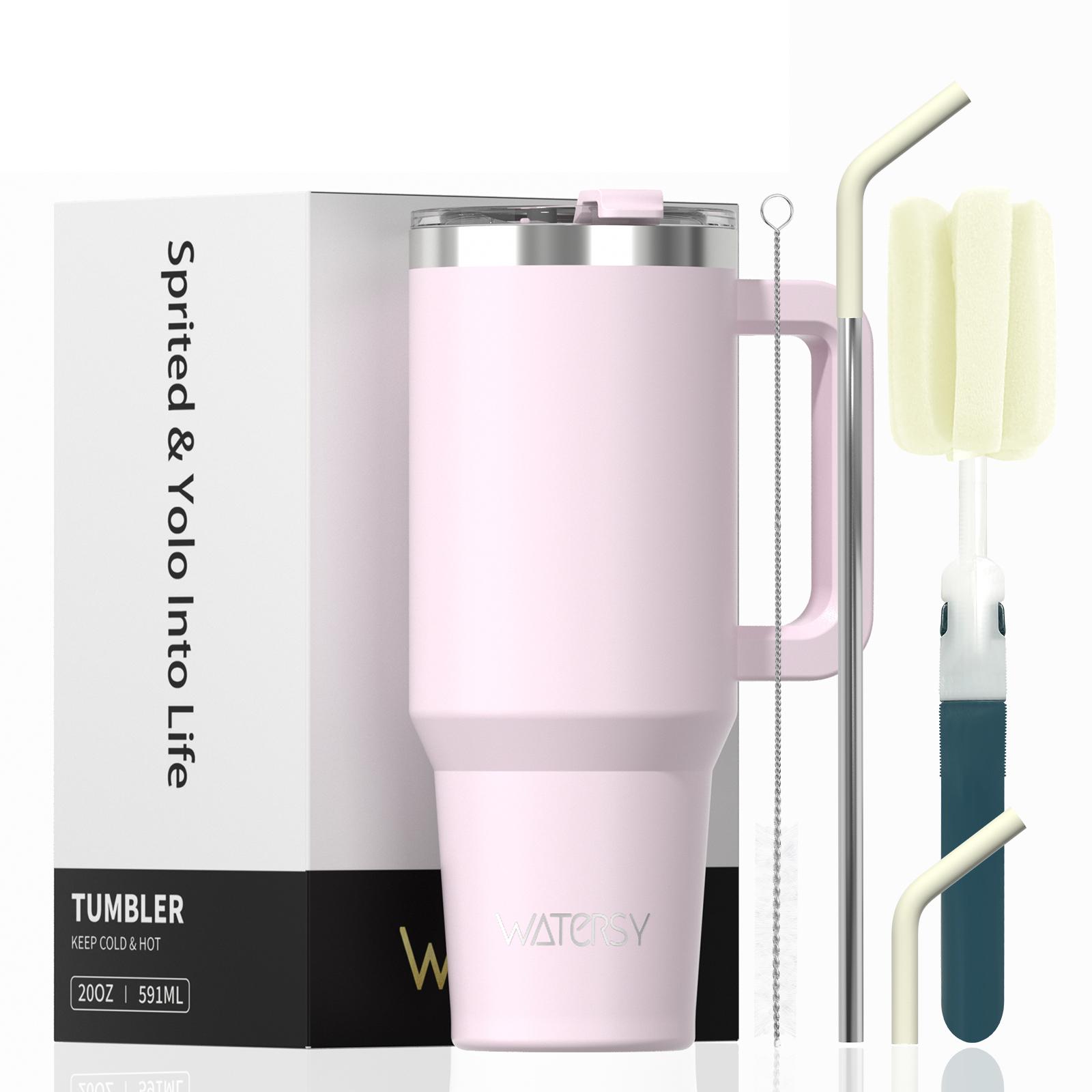 

WATERSY Large Capacity 30/40oz Stainless Steel Tumbler with Handle And Straw Double Vacuum Insulated Thermal Coffee Mug 591ML розовый