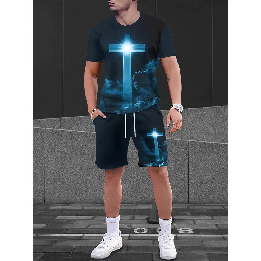 Neue Mode 3D Lustiger Druck Herren Anzug Übergroß Kurzarm Shorts Zweiteiler Herren Sportbekleidung Sommer Freizeit Reise Anzug