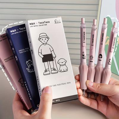 Set of 4 Adorable Retractable Gel Pens with A 0.5Mm Fine Tip, Featuring Quick-Drying Black Ink for Smooth Writing and A Comfortable Grip