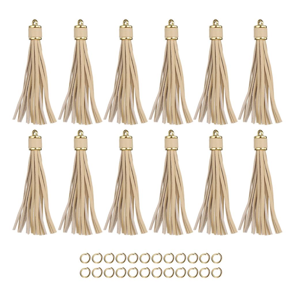 12 Stück Quasten-Schlüsselanhänger-Set PU-Lederquasten-Anhänger Bunte Lederquaste für Schmuckherstellung Handybänder Handtasche DIY-Bastelarbeiten