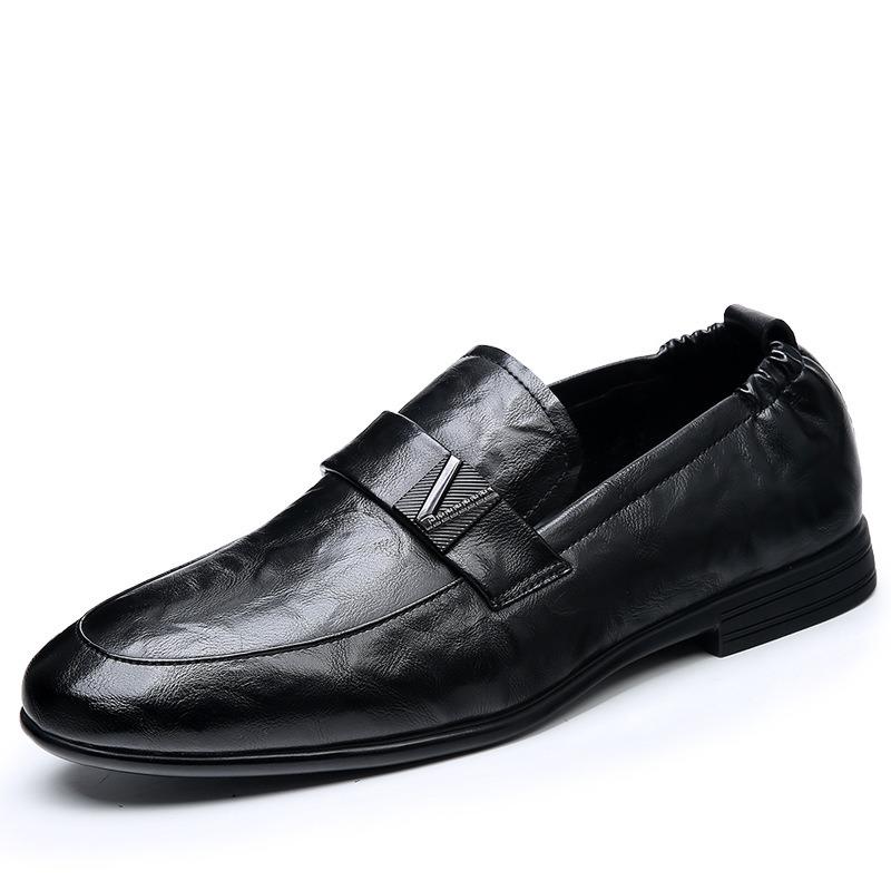High-end small leather shoes men's soft-soled formal wear business new black leather shoes men's casual wedding shoes trend