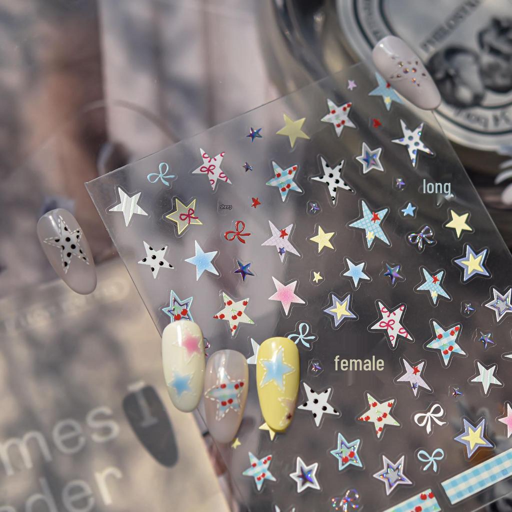 Tomoni Translucent Plaid & Star Nail Art Stickers - Hot Selling Simple Style