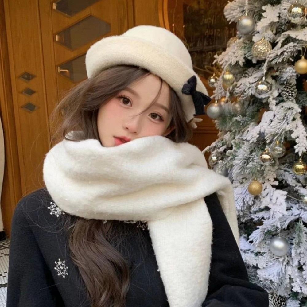 Solid Color Bow Bucket Cap Korean Style Women Bucket Hat Temperament Woolen Fishing Cap  Streetwear