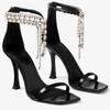 Fashion 2025 Summer New Water Diamond High Heels with Fine Heels and Sexy One Leg Strap, Open toed Square Head Sandals